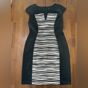 Connected Apparel women dress plus size 14 black/rosegold zebra print